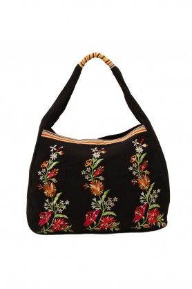 Fabric Handbags Online In India Canvas Bags College Fl Embrored Black Bag